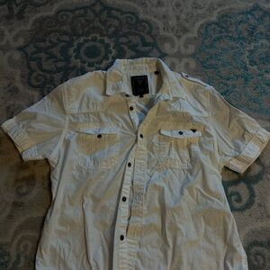 Vintage Guess Men's Cream Short Sleeve Shirt